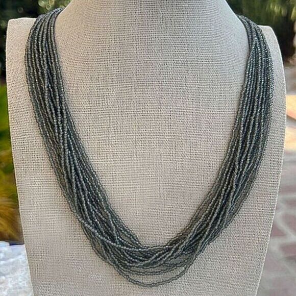 Vintage Grey Glass Seed Bead Multi-strand Necklace - Picture 7 of 7
